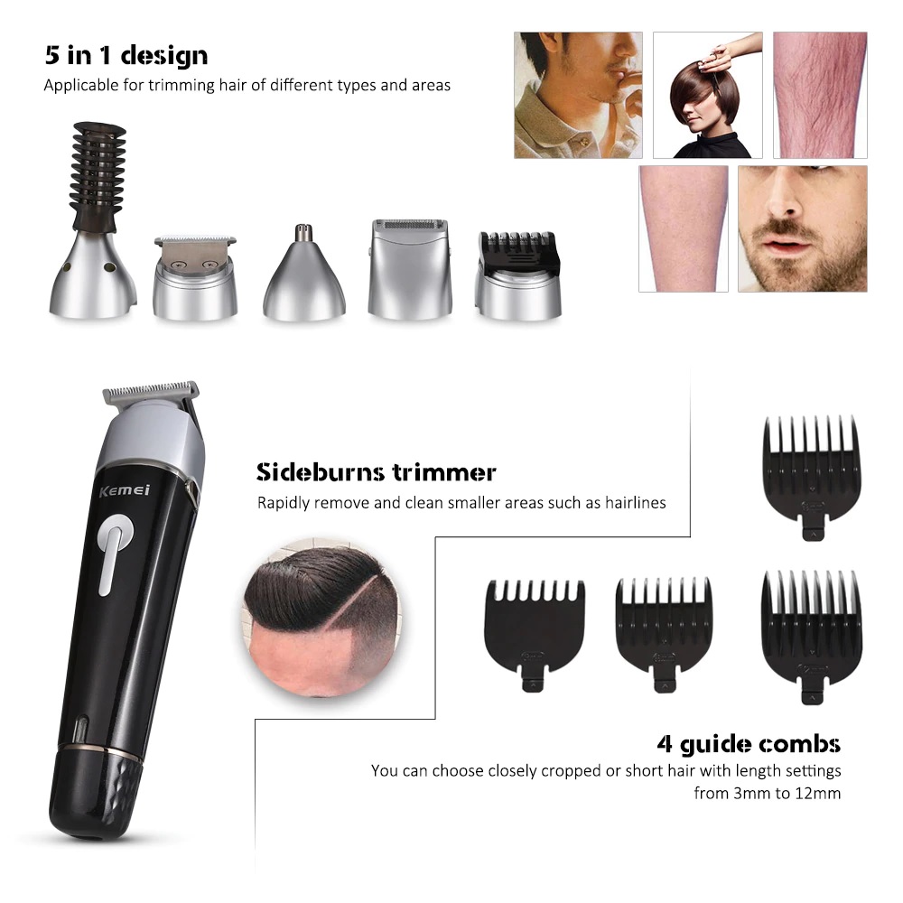 Kemei KM 1015 5 In 1 Electric Hair Trimmer Clipper And Shaver